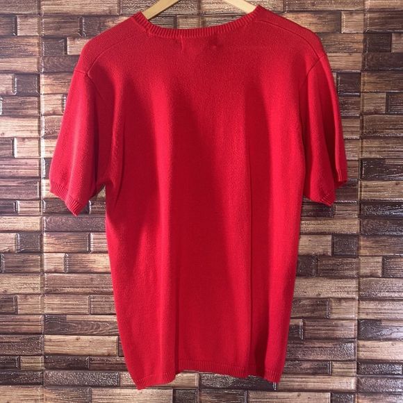 Vintage Womens Jantzen Large Red Knit Sweater W/ Hand Embroidery Flower - Picture 2 of 8